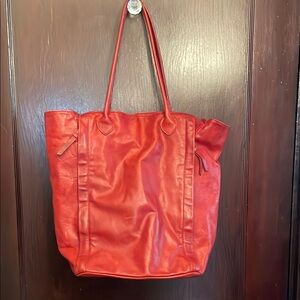 Expandable red leather bag, made in Italy